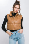 PU Faux Leather puffer West With Snap Button - Image #4