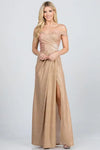 Off the shoulder glittery jacquard gathered gown - Image #5