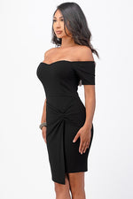 off the shoulder front twist bodycon dress