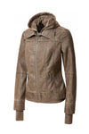 Women's Hood PU Leather Jacket - Image #2