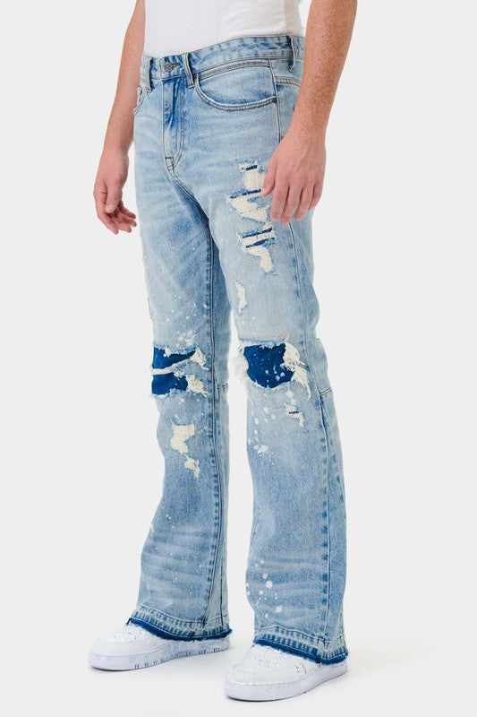 KNEE DESTROYED SLIM FLARE DENIM - Panther®