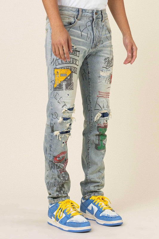 ALL OVER DOODLING SLIM FIT DENIM - Panther®