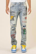 ALL OVER DOODLING SLIM FIT DENIM - Panther®