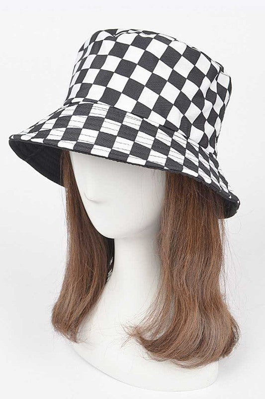 Reversible Checker Print Bucket Hat