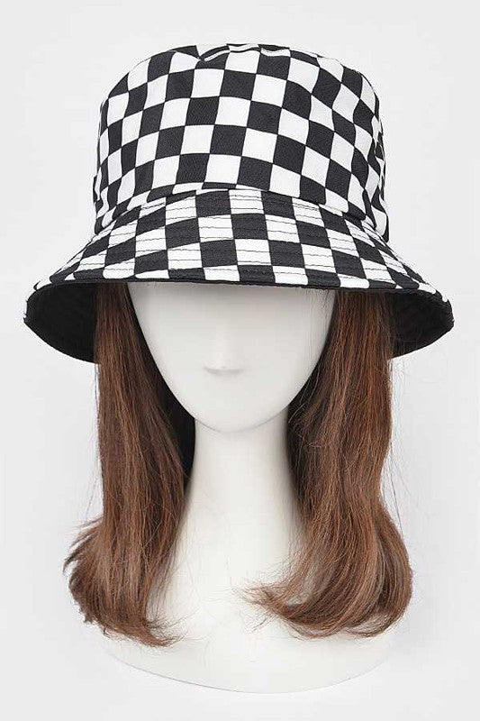 Reversible Checker Print Bucket Hat