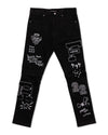 Multi Patch Slim Fit Black Denim Pants - Panther®