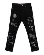 Multi Patch Slim Fit Black Denim Pants - Panther®