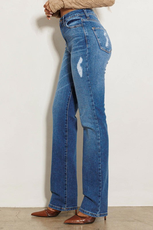 HIGH RISE SUBTLE DISTRESSED STRAIGHT JEANS - Panther®