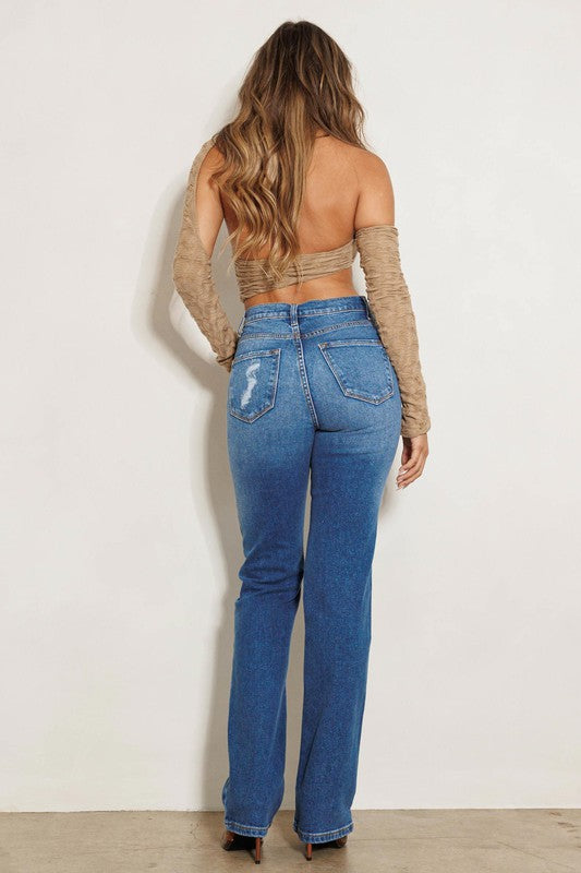 HIGH RISE SUBTLE DISTRESSED STRAIGHT JEANS - Panther®