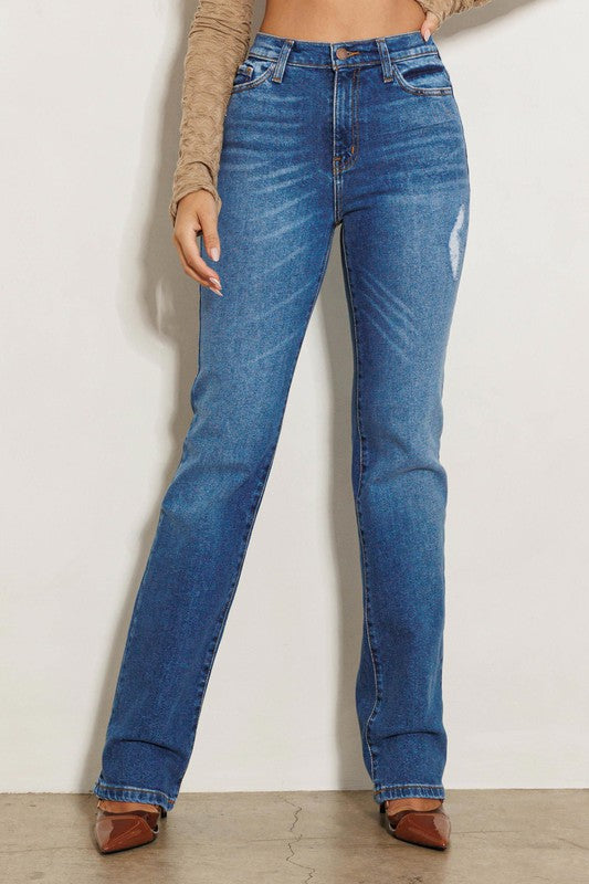 HIGH RISE SUBTLE DISTRESSED STRAIGHT JEANS - Panther®