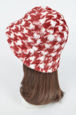 Houndstooth Print Faux Fur Bucket Hat