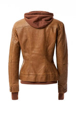 Women's Hood PU Leather Jacket - Image #14