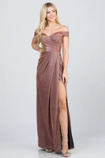 Off the shoulder glittery jacquard gathered gown - Image #9