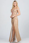 Off the shoulder glittery jacquard gathered gown - Image #4