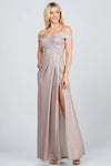 Off the shoulder glittery jacquard gathered gown - Image #1