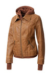 Women's Hood PU Leather Jacket - Image #12