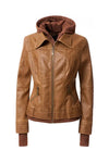 Women's Hood PU Leather Jacket - Image #11