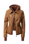 Women's Hood PU Leather Jacket - Image #12