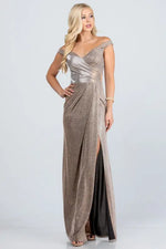 Off the shoulder glittery jacquard gathered gown - Image #6