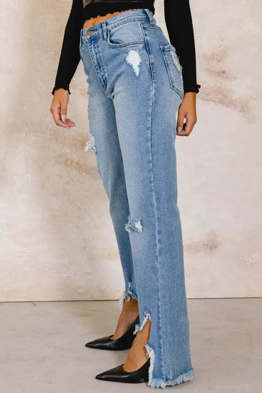 HIGH RISE DISTRESSED WIDE JEANS - Panther®