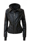 Women's Hood PU Leather Jacket - Image #8