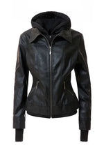 Women's Hood PU Leather Jacket - Image #8