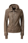 Women's Hood PU Leather Jacket - Image #4