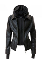 Women's Hood PU Leather Jacket - Image #8