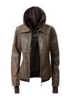 Women's Hood PU Leather Jacket - Image #16