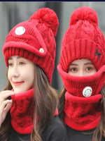 Women Winter Knit 3pcs Hat Set with Breathing Valve - Panther®