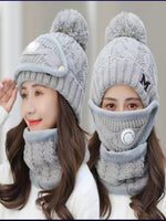 Women Winter Knit 3pcs Hat Set with Breathing Valve - Panther®