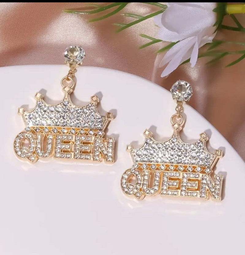 Exaggerated Rhinestone Drop Earrings Queen Letter Pendant Shiny Dangle Earrings All-match Women's Ear Jewelry - Panther®