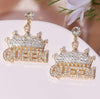 Exaggerated Rhinestone Drop Earrings Queen Letter Pendant Shiny Dangle Earrings All-match Women's Ear Jewelry - Panther®