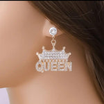 Exaggerated Rhinestone Drop Earrings Queen Letter Pendant Shiny Dangle Earrings All-match Women's Ear Jewelry - Panther®