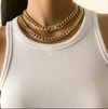 2 Pcs Chunky Chain Necklace Inlaid Shiny Rhinestone Adjustable Hip Hop Style Punk Necklace Set - Panther®