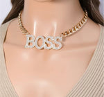 Exaggerated Choker Necklace BOSS Letter With Chunky Hollow Chain Adjustable Hip Hop Golden Neck Chain For Party / Nightclub - Panther®