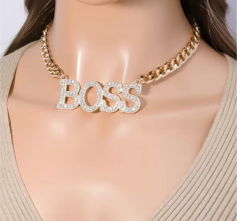 Exaggerated Choker Necklace BOSS Letter With Chunky Hollow Chain Adjustable Hip Hop Golden Neck Chain For Party / Nightclub - Panther®